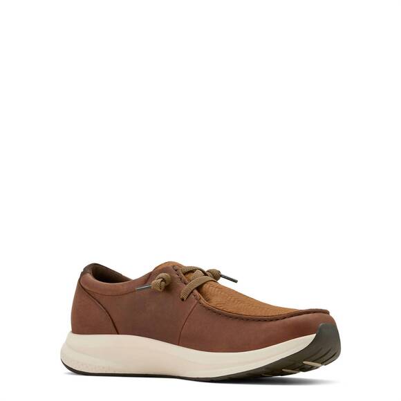 NEW ARIAT men's buckeye waterproof shoe in brown/tan woven embossed